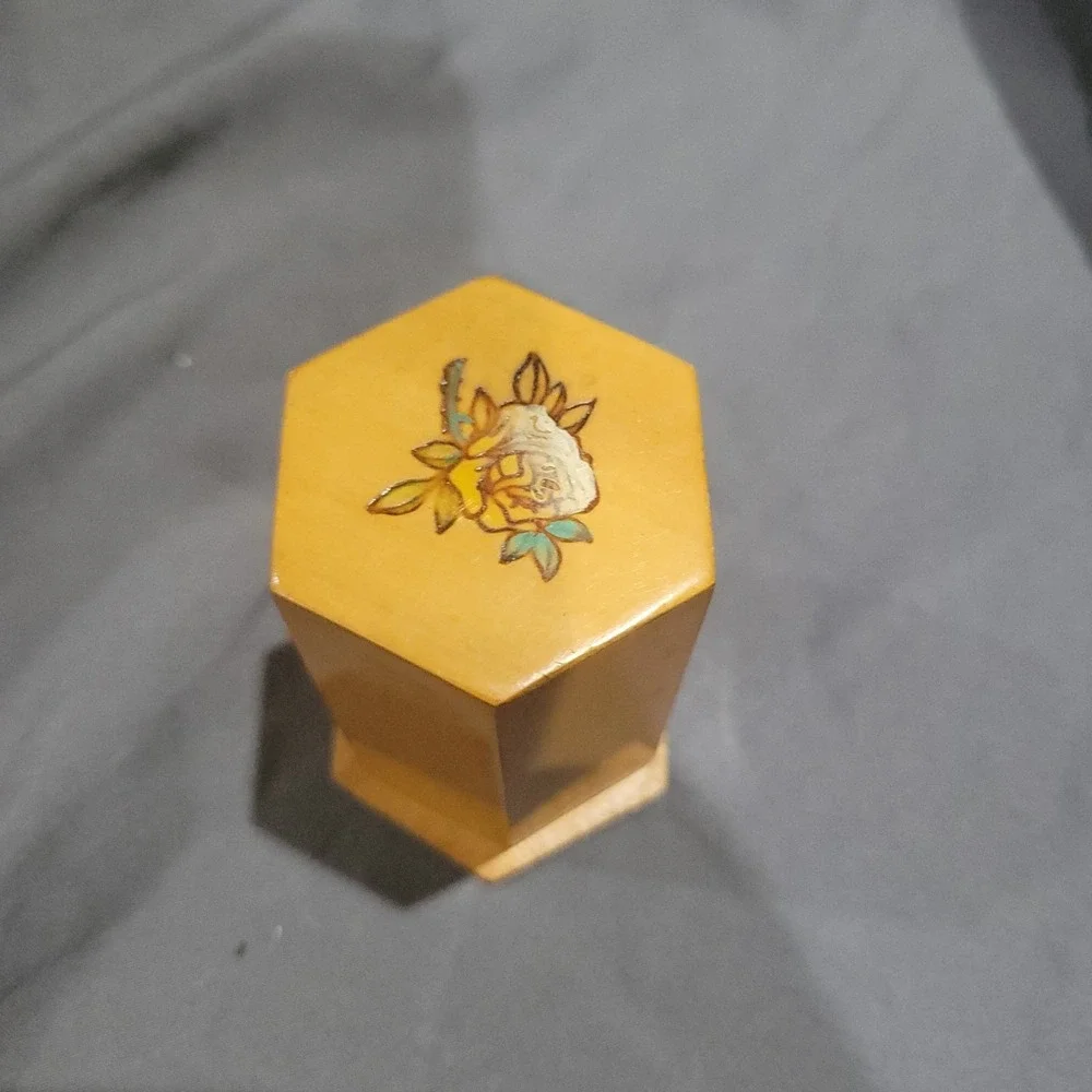 Vintage Handmade Wooden Toothpick Holder Made In China Flowers